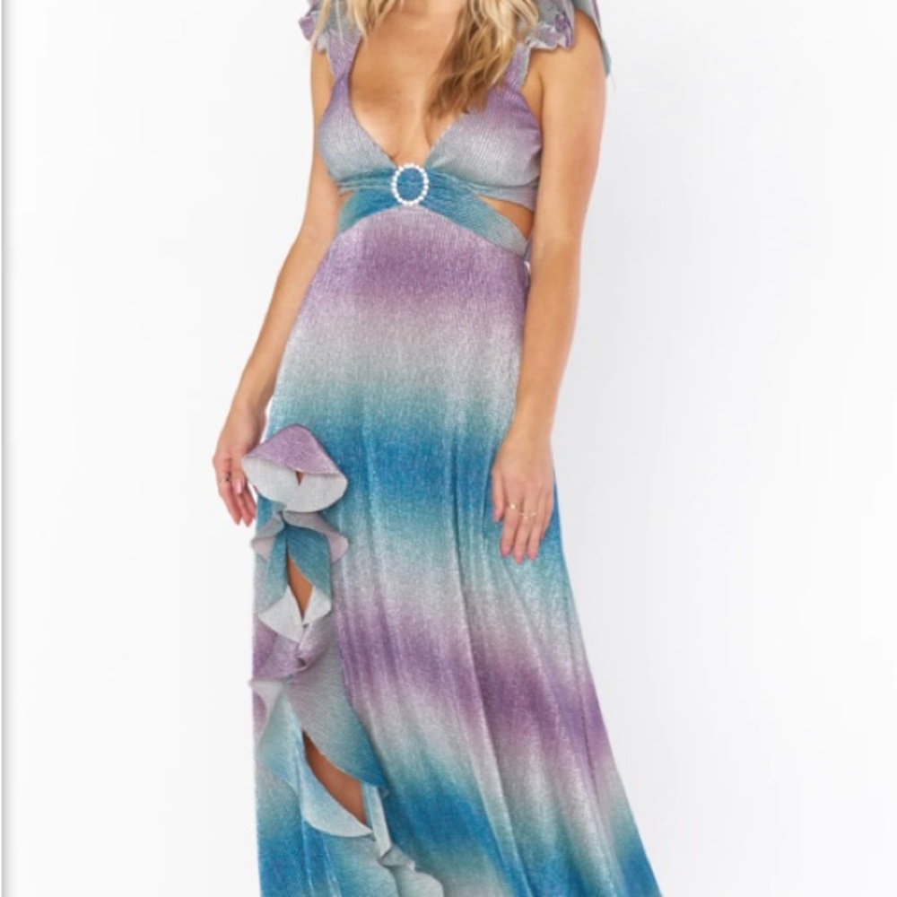Show Me Your Mumu Francie Ruffle Dress Ombre Metallic Crinkle NWT - Picture 4 of 6